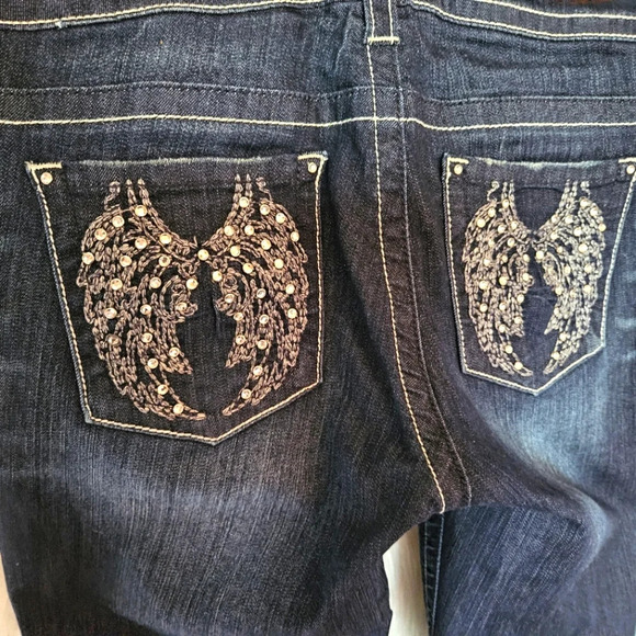 XXI Premium Denim Angel Rhinestone Wings Vintage Wash Jeans - Picture 6 of 7